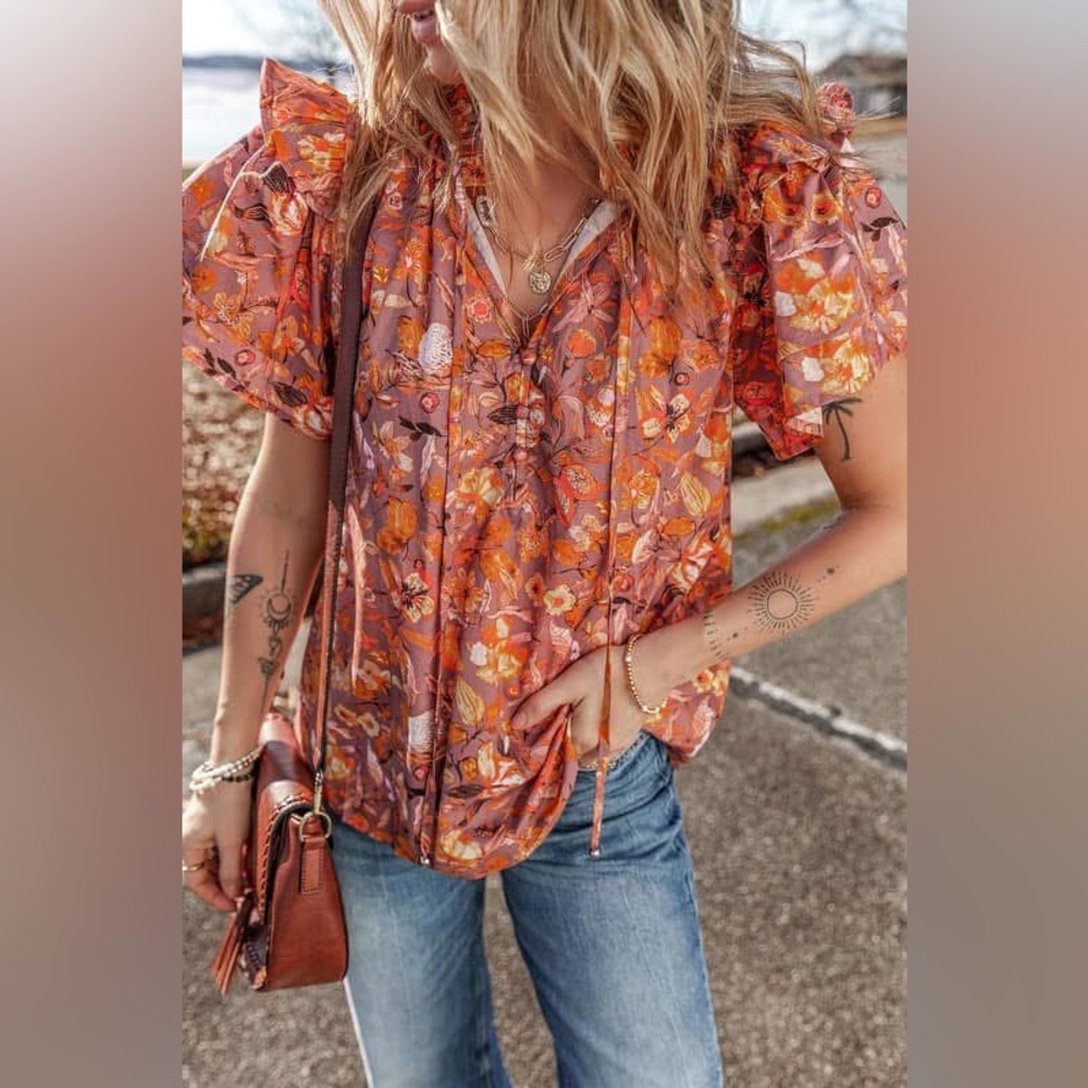 Floral Orange Blouse